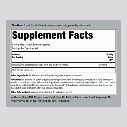 Piping Rock Ultra Concentrated Cissus 1800 mg bottle showcasing supplement facts