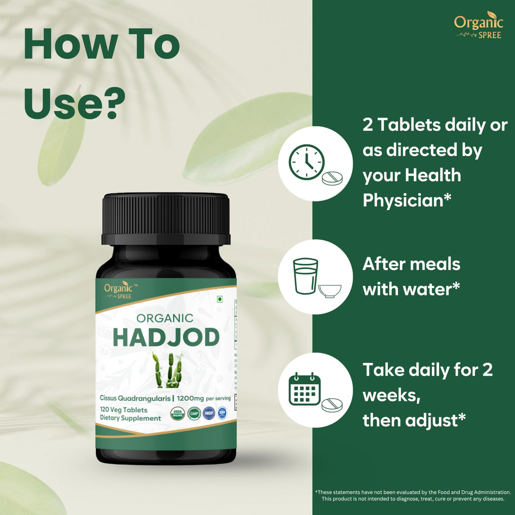 Organic Spree Hadjod vegan tablets nutritional information panel and pure ingredient list