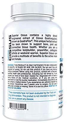 InnovaPharm maximum strength Cissus Quadrangularis dietary supplement nutritional information panel.