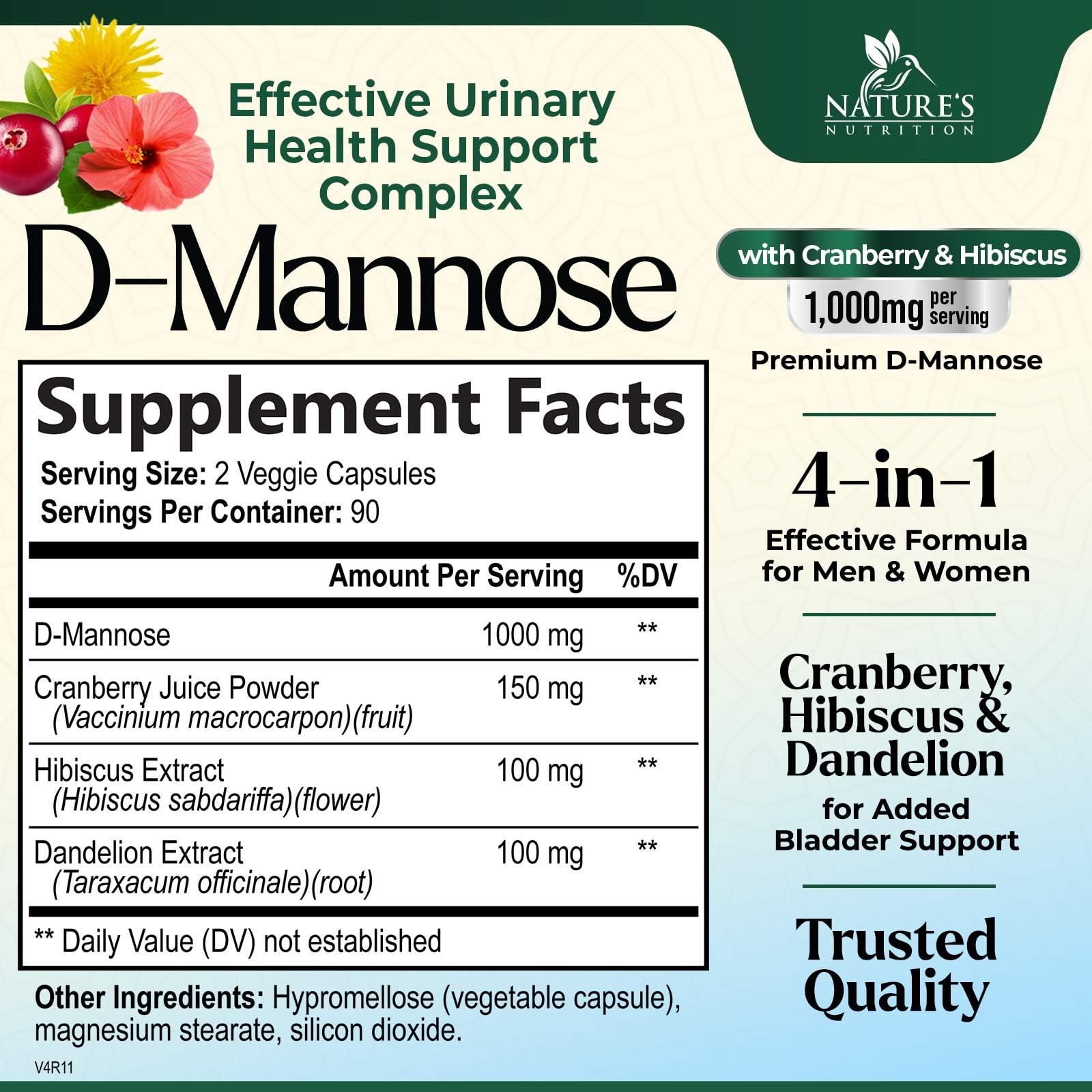 Nature's Nutrition Urinary Tract Health Support Supplement Ingredients