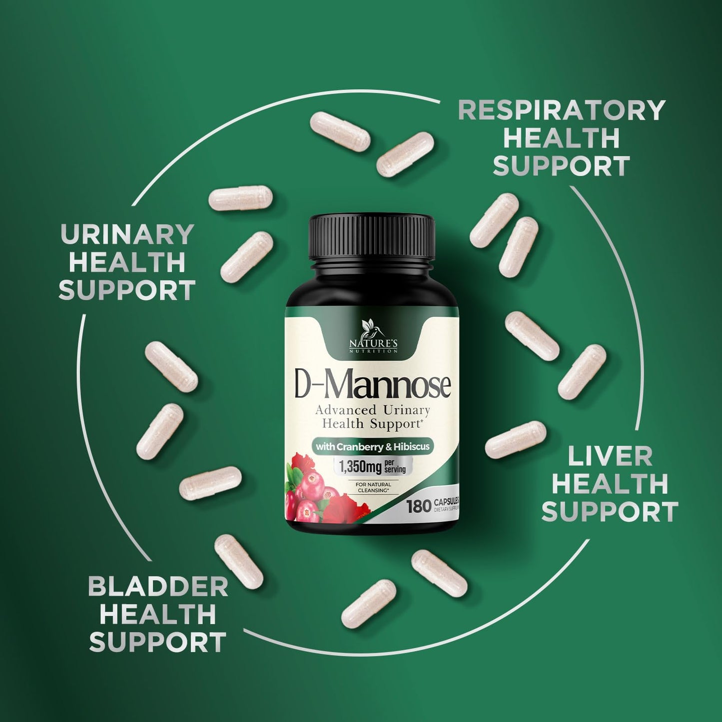 Nature's Nutrition D-Mannose Cranberry Hibiscus Vegan Capsules