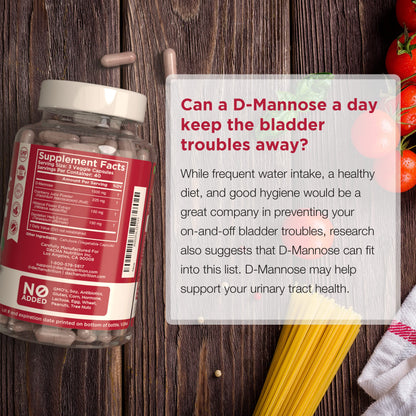 Dacha Natural D-Mannose veggie capsules bottle side view