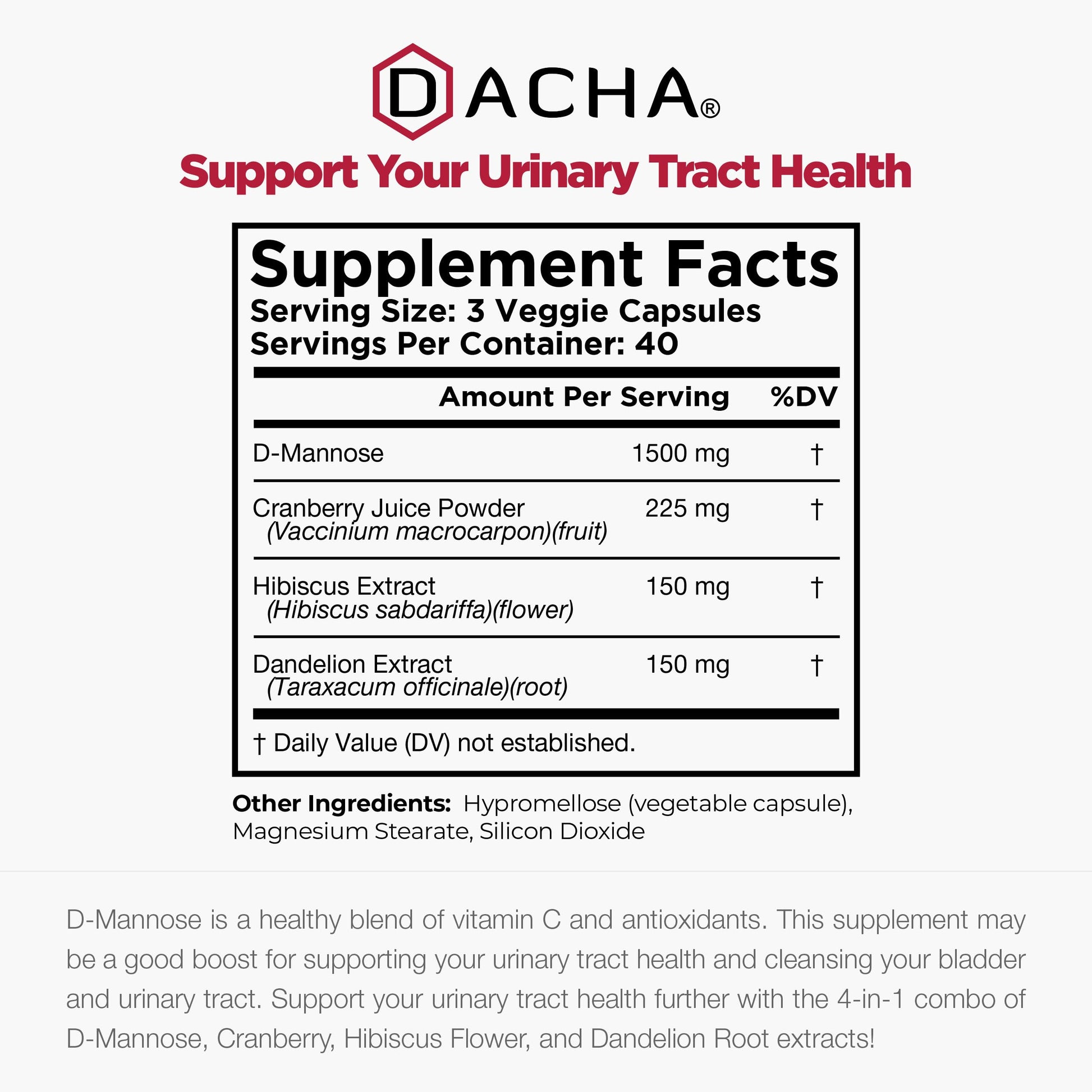 Dacha Natural D-Mannose urinary health supplement packaging