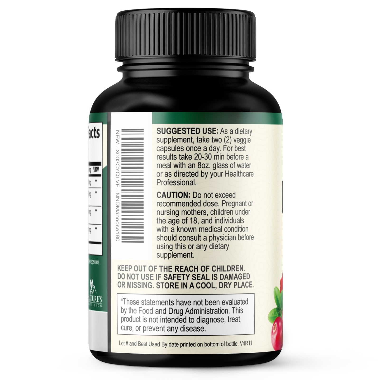 Nature's Nutrition D-Mannose 1000mg Sealed Bottle Top View