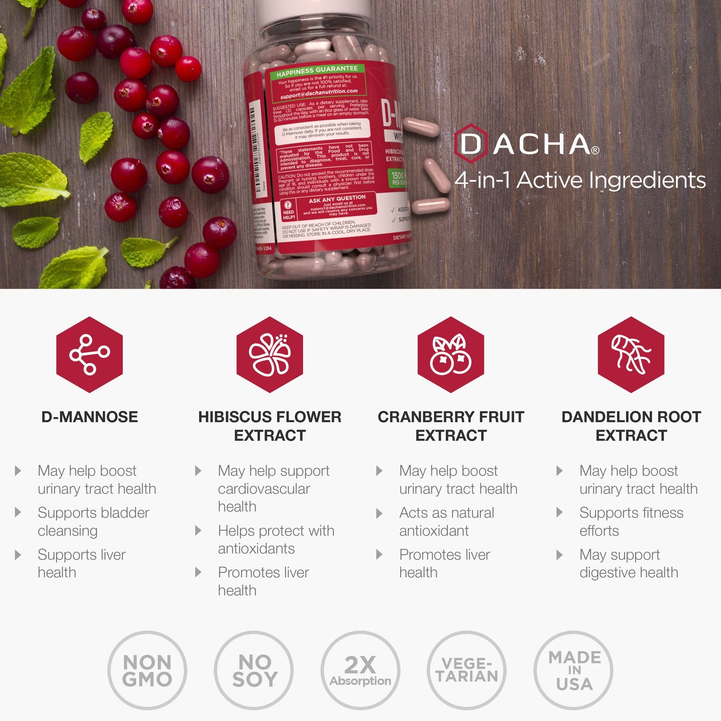 Dacha Natural D-Mannose 1500mg capsules close up