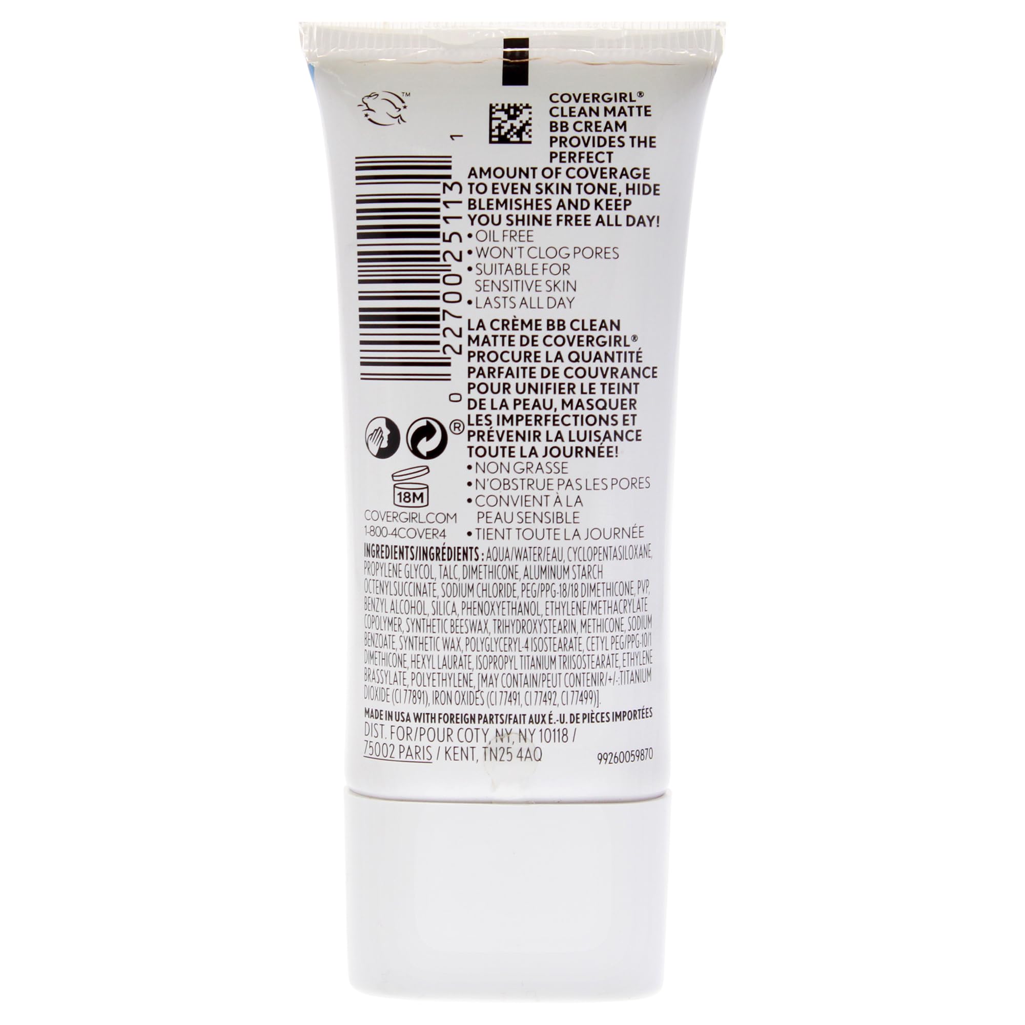 Covergirl Clean Matte BB Cream Light Medium 530 shade label