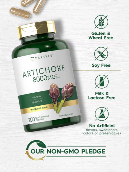 Authentic Carlyle Artichoke Extract capsules side view highlighting liver and digestive health support benefits