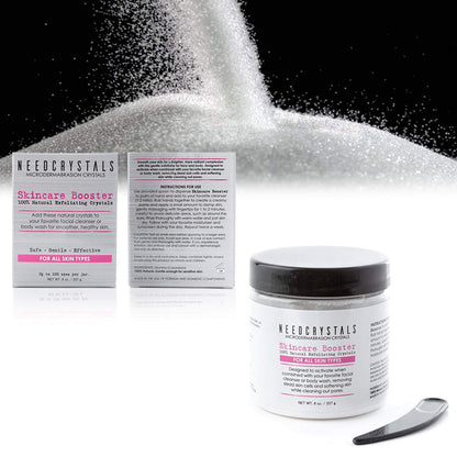 NeedCrystals eight ounce jar showing professional skincare ingredients and instructions