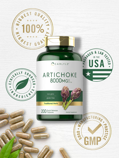 Close up of Carlyle herbal supplement bottle focusing on the eight thousand milligram serving size indication