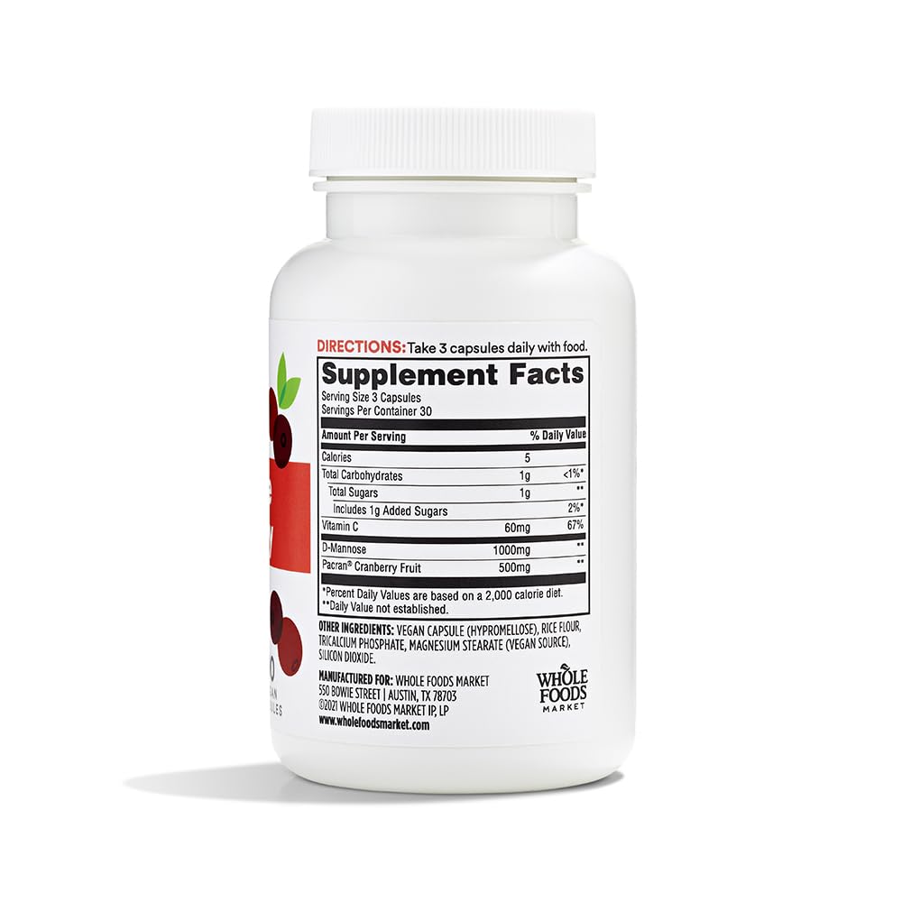 365 By Whole Foods Market D-Mannose With Cranberry supplement facts label