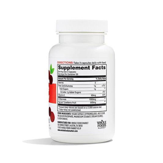 365 By Whole Foods Market D-Mannose With Cranberry supplement facts label