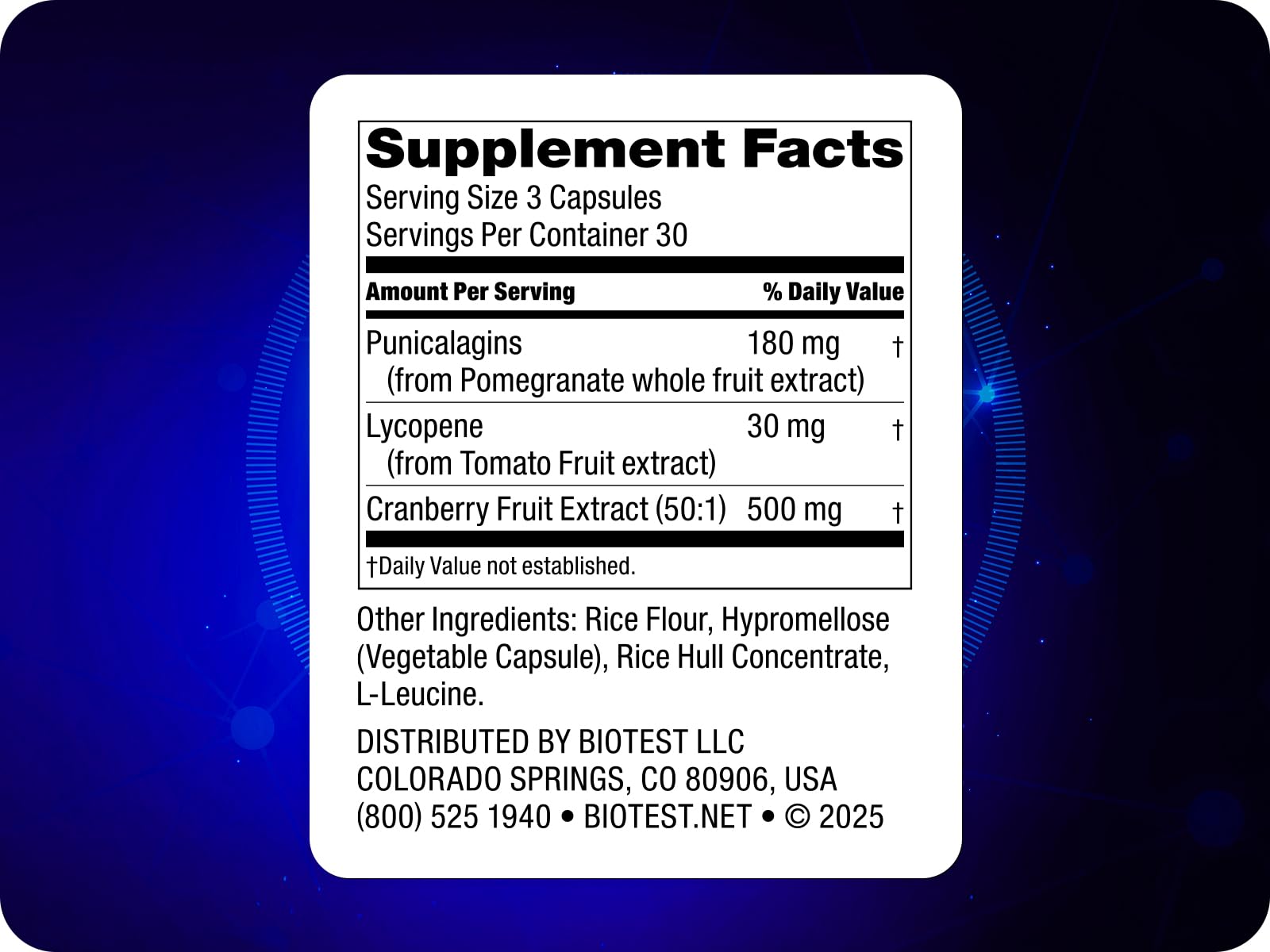 Biotest P-Well 90 Vegetable Capsules Supplement Facts Label