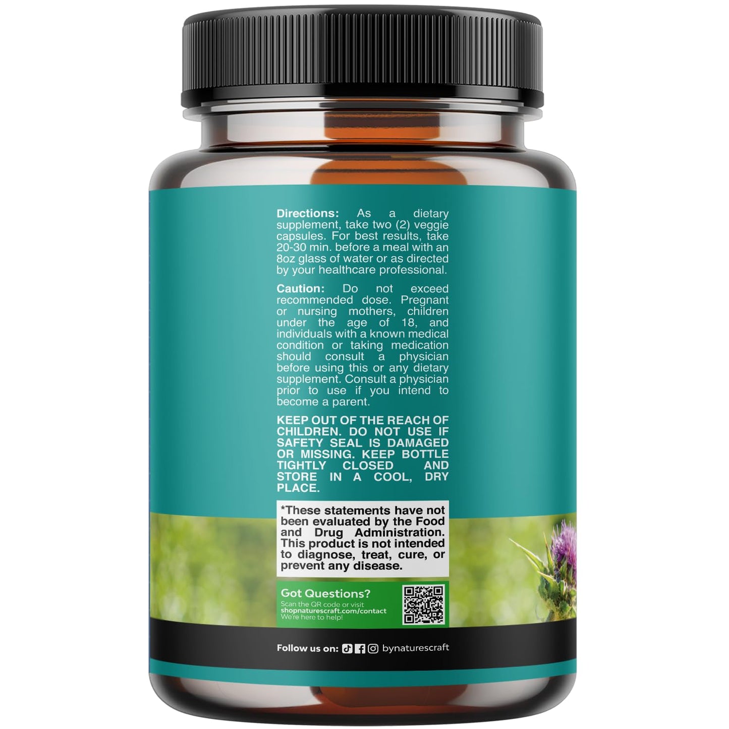 Nature's Craft Liver Support supplement supplement facts panel detailing milk thistle and dandelion root dosage