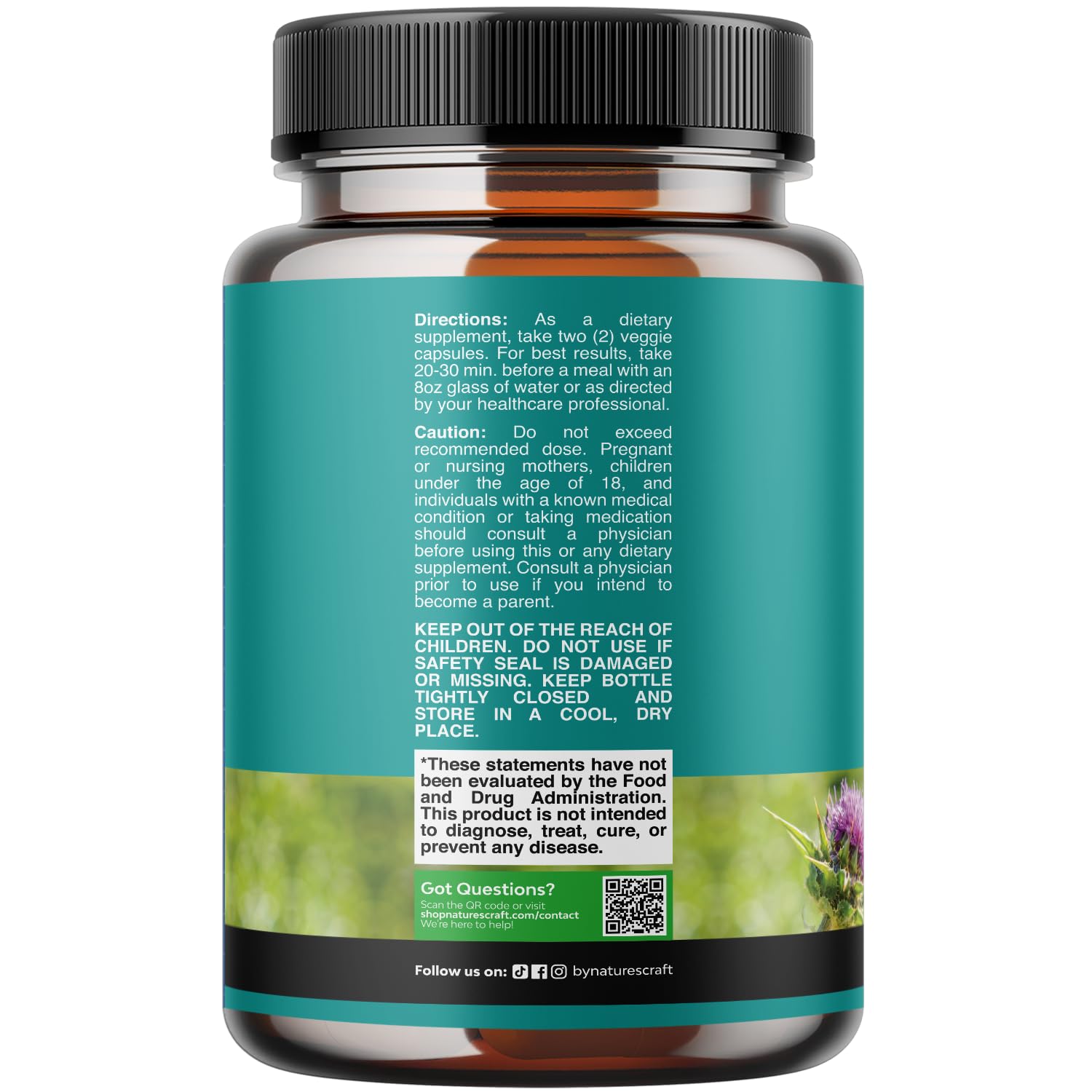 Nature's Craft Liver Support supplement supplement facts panel detailing milk thistle and dandelion root dosage