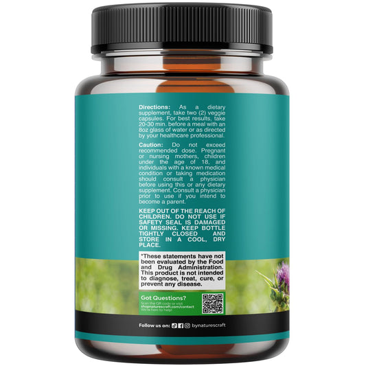 Nature's Craft Liver Support supplement supplement facts panel detailing milk thistle and dandelion root dosage