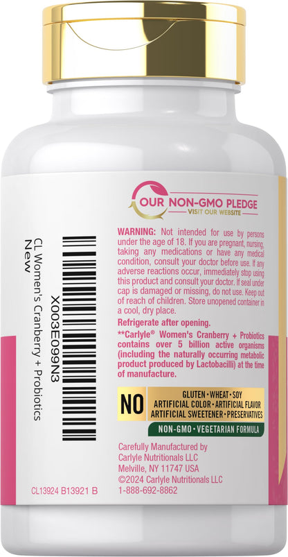 Carlyle Women's Cranberry Plus Probiotics supplement facts label