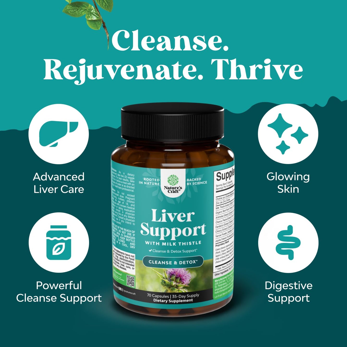 Close up view of authentic Nature's Craft Liver Support container with tamper evident seal intact