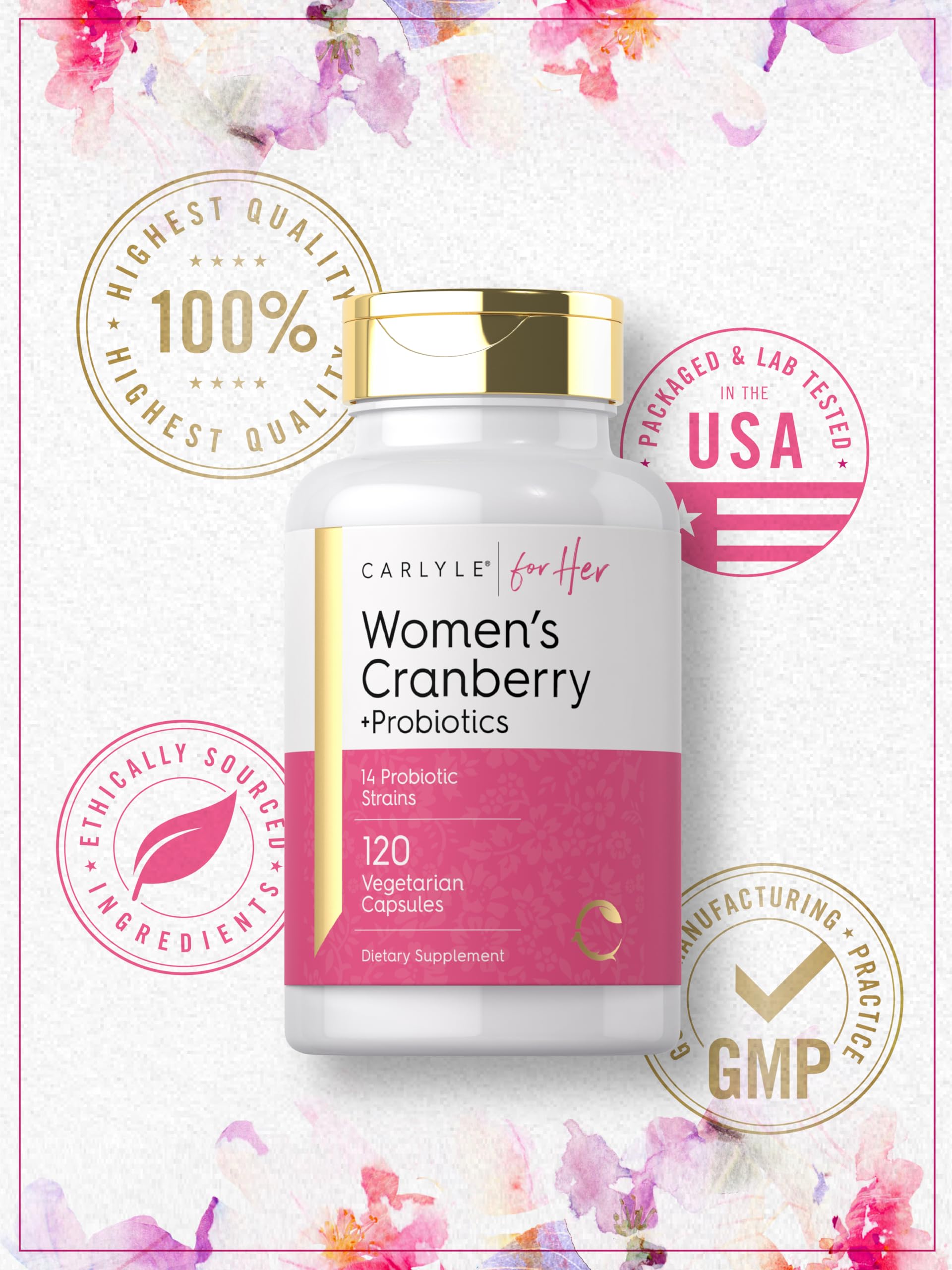 Carlyle Women's Cranberry Plus Probiotics packaging details