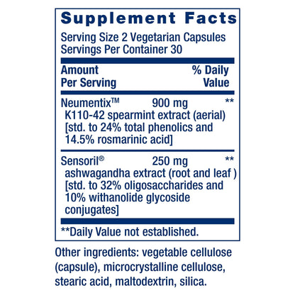 Life Extension Ashwagandha and Spearmint extract capsule close up