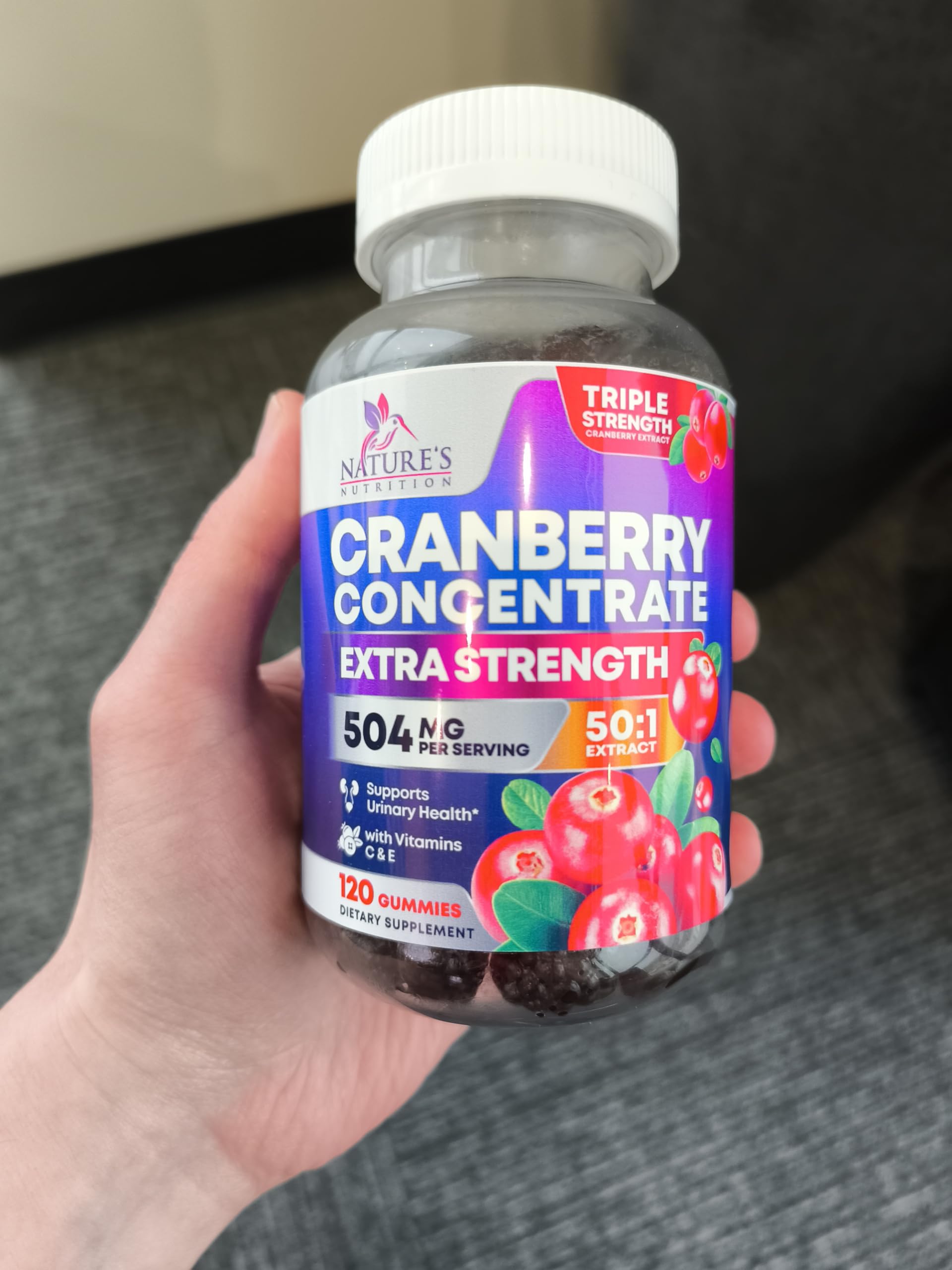 Nature's Nutrition Cranberry Extract Gummies supplement facts label