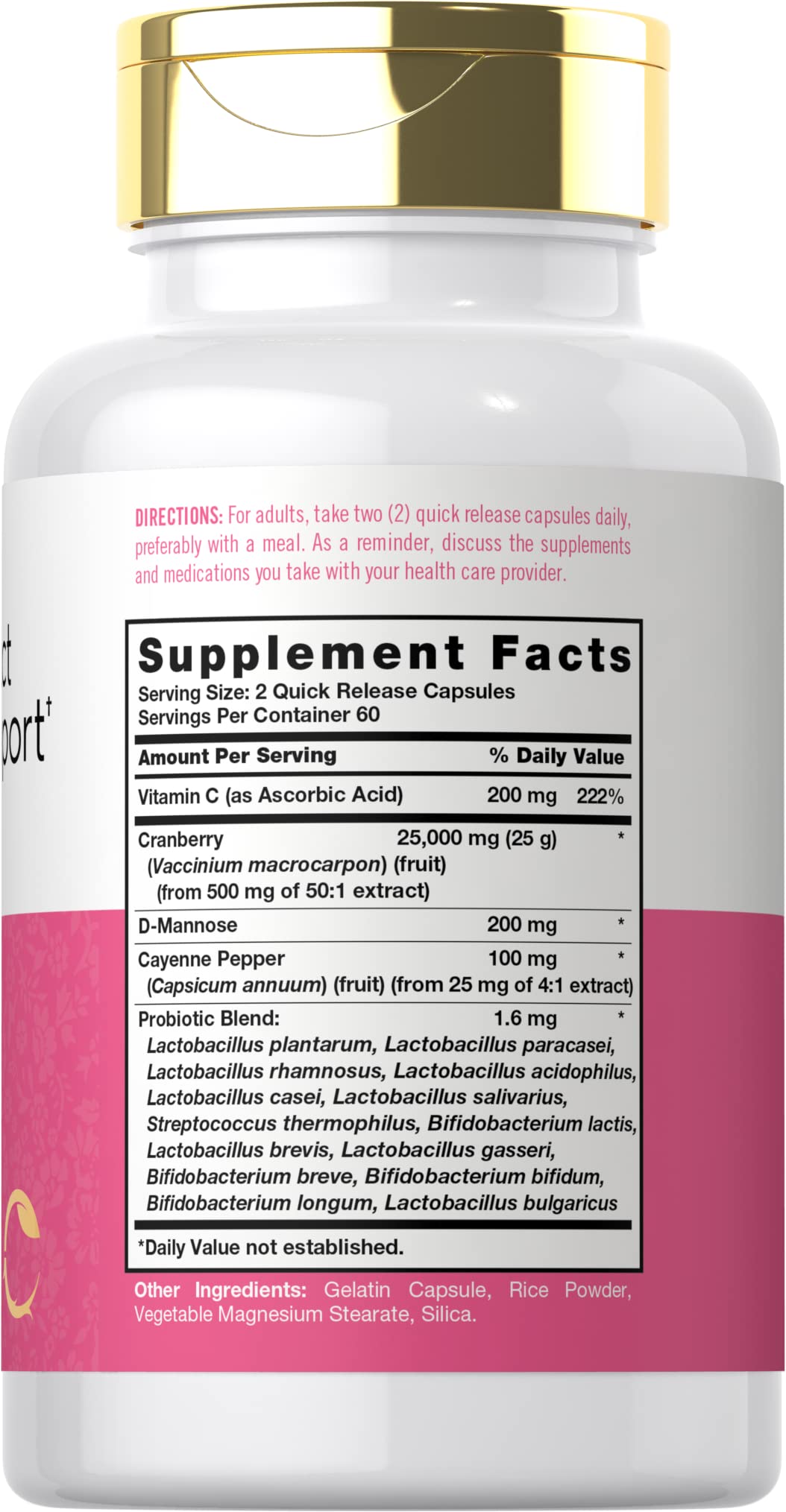 Carlyle Urinary Tract Health supplement bottle back label