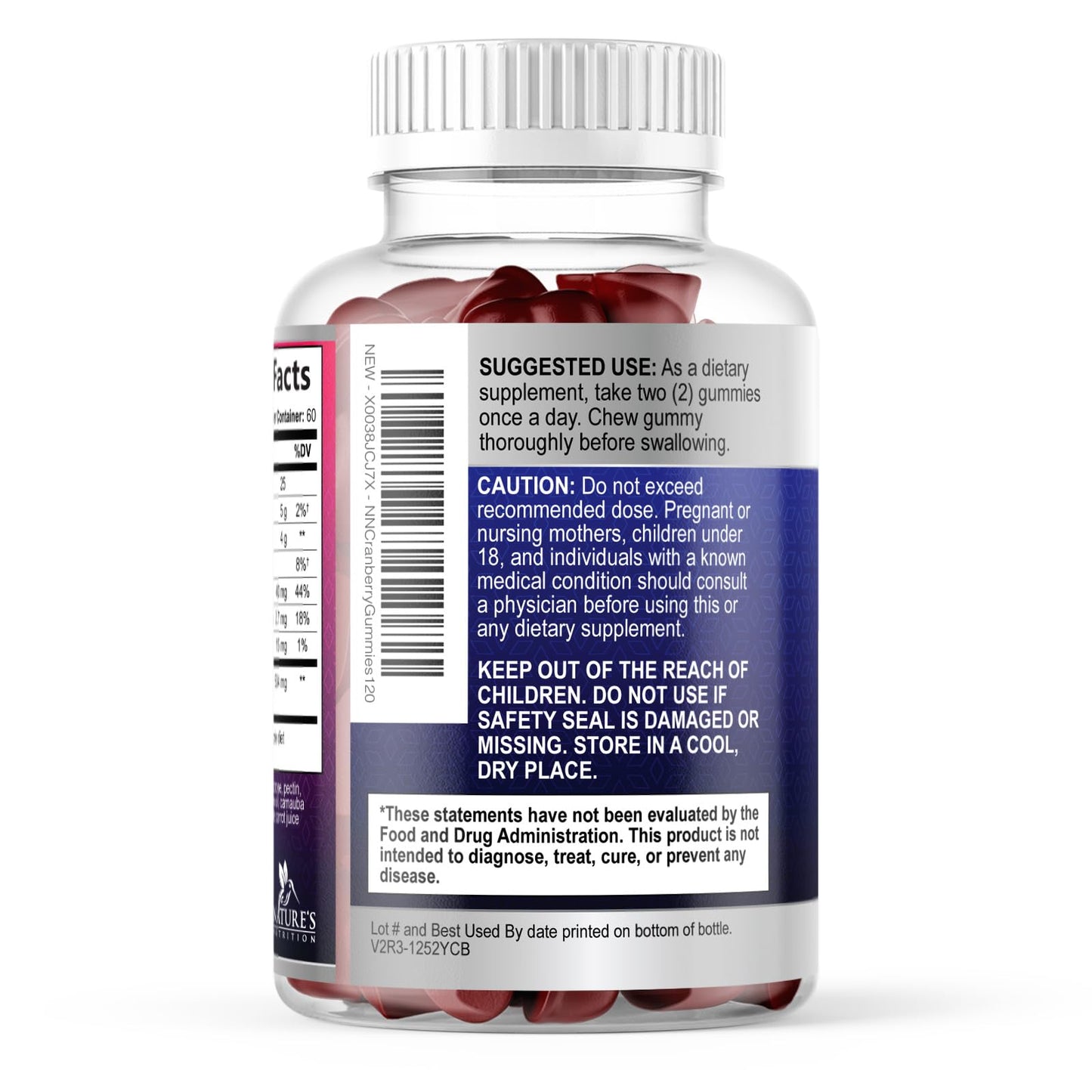 Nature's Nutrition Cranberry Extract Gummies packaging and ingredients