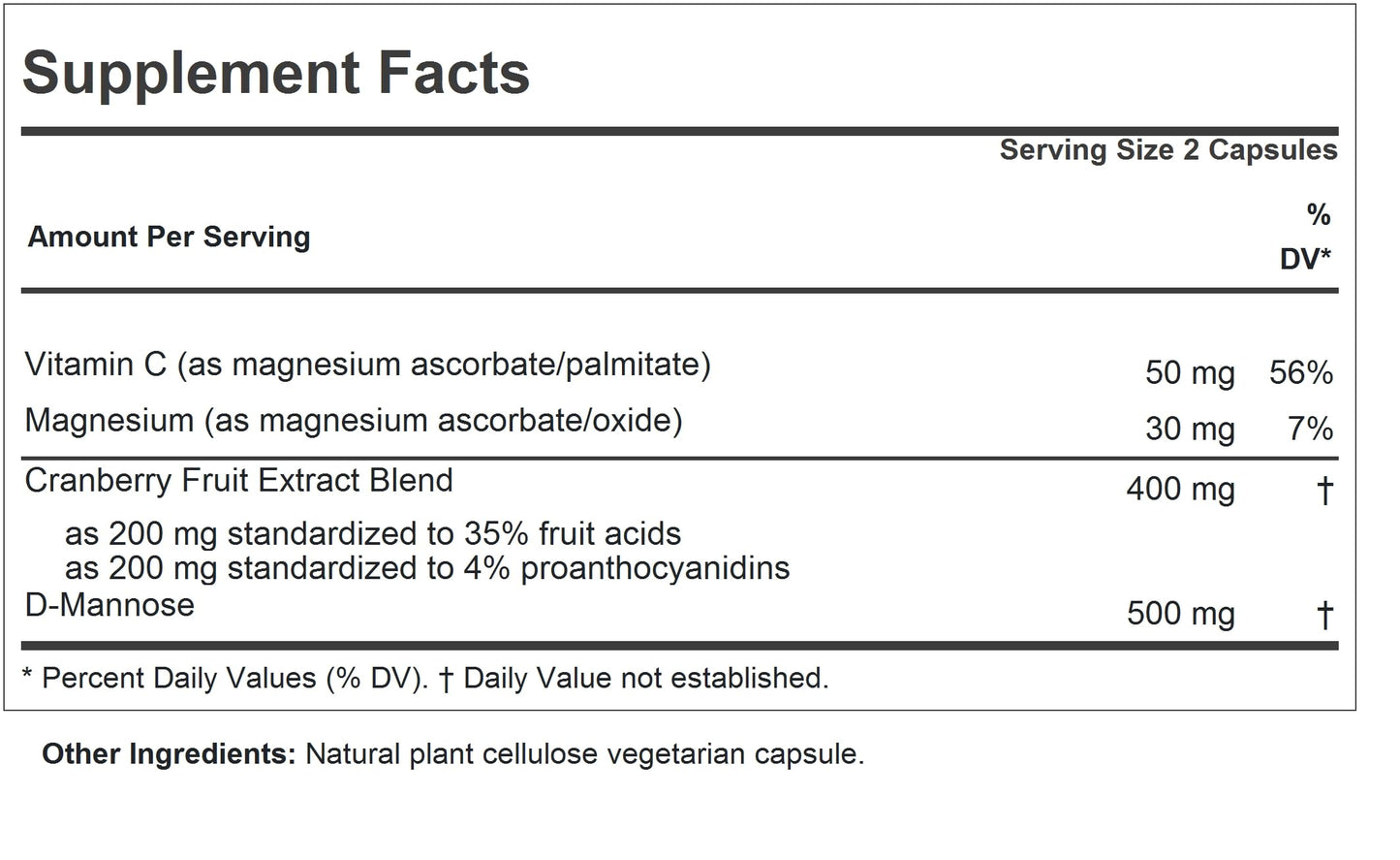 Andrew Lessman Cranberry With D Mannose supplement facts and ingredients