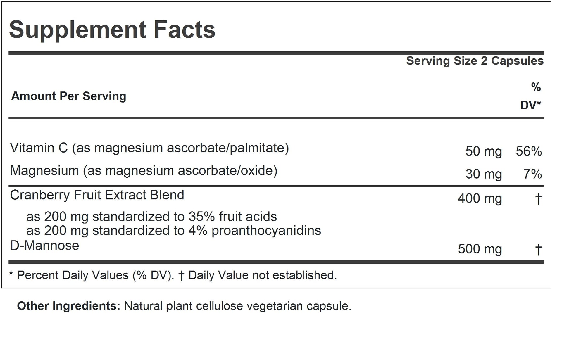 Andrew Lessman Cranberry With D Mannose supplement facts and ingredients