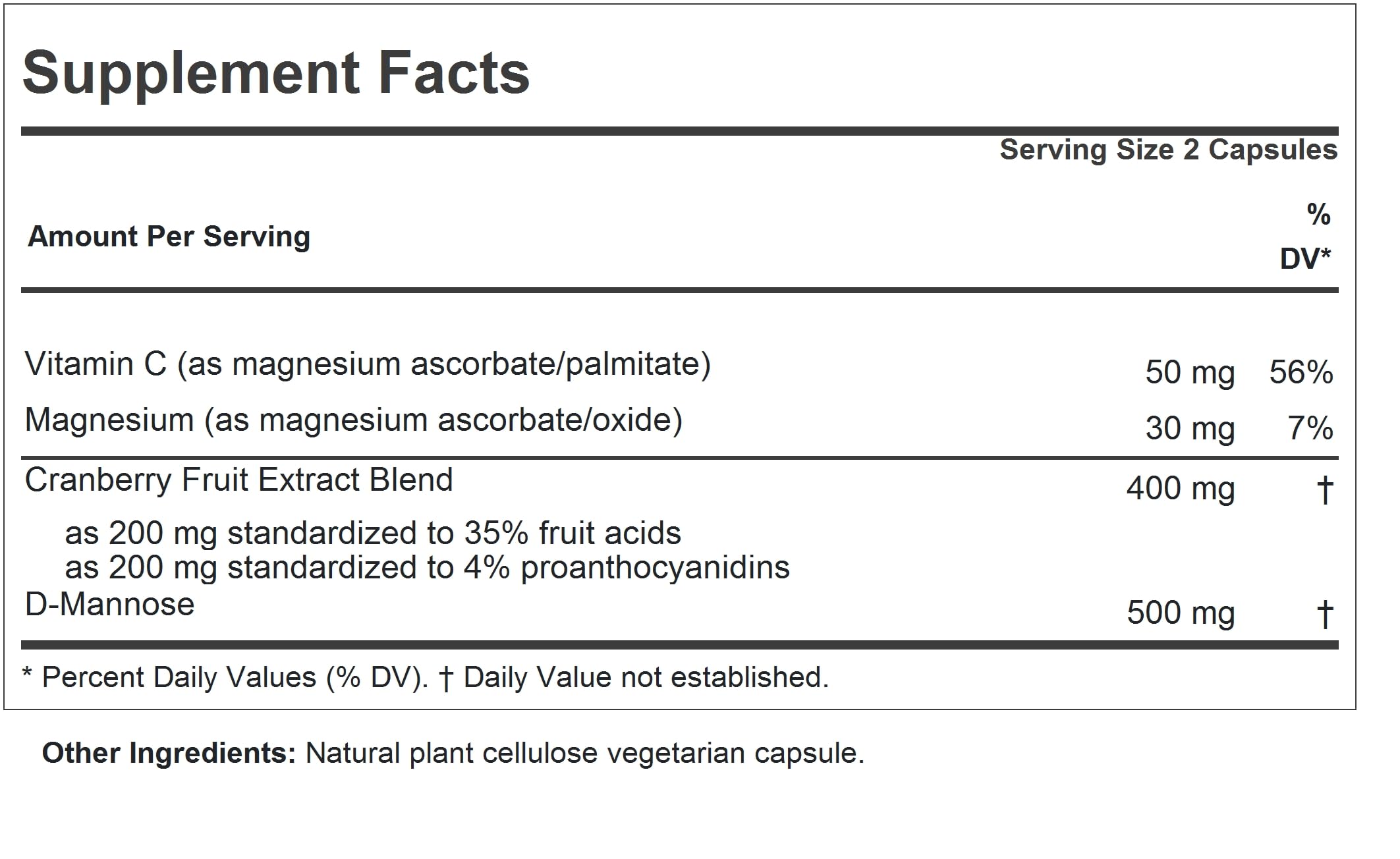 Andrew Lessman Cranberry With D Mannose supplement facts and ingredients