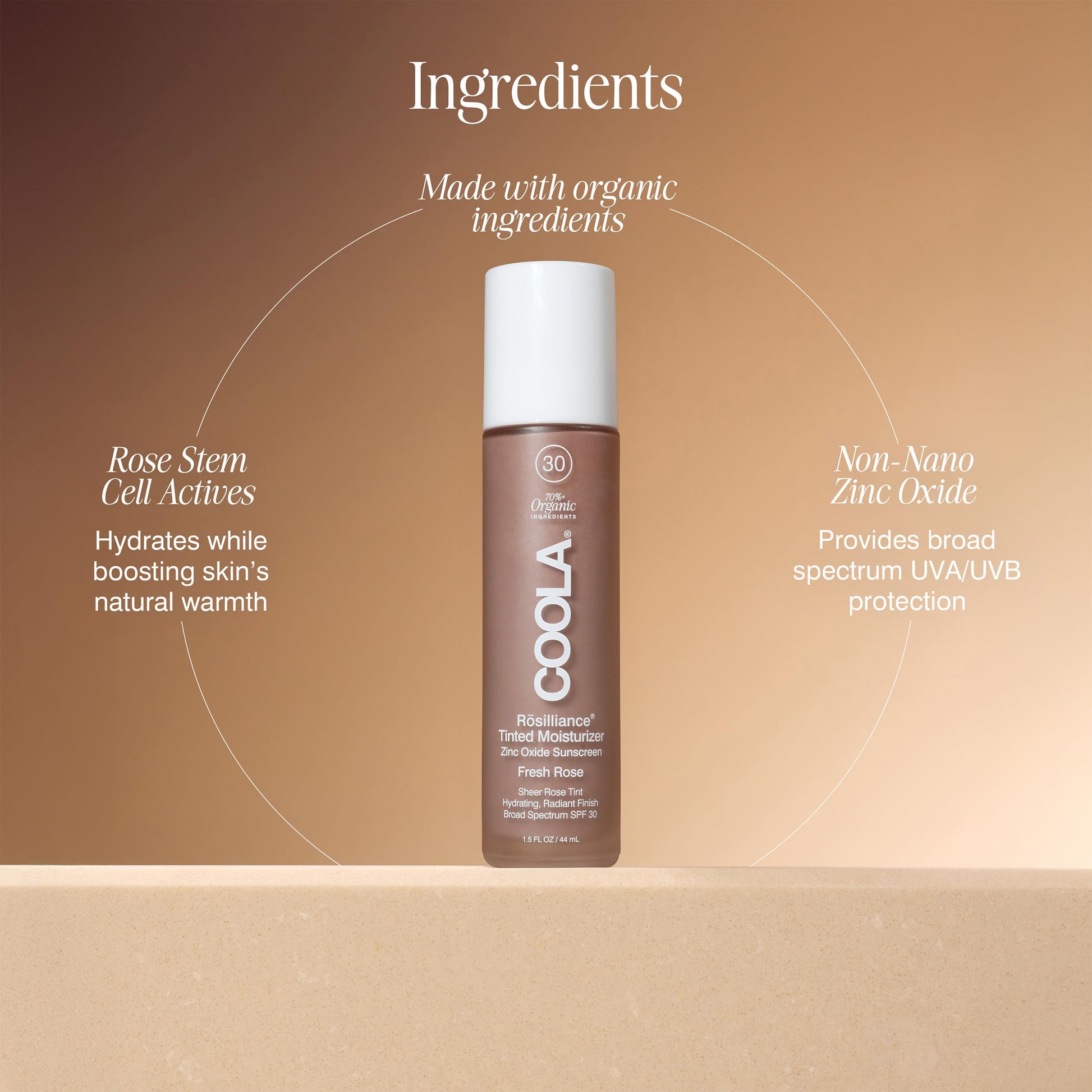 COOLA rose stem cell tinted moisturizer bottle demonstrating lightweight liquid cream format