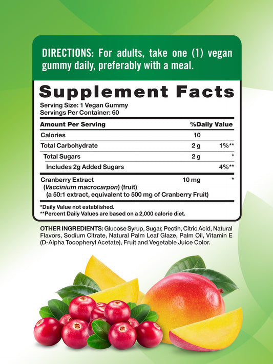Nature's Truth Cranberry Mango Vegan Cleansing Supplement 60 Gummies supplement facts label