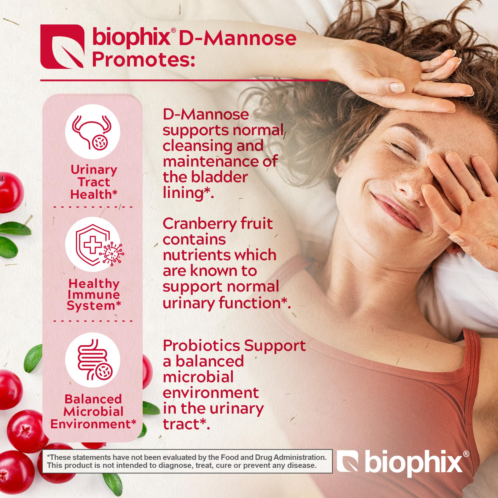 Biophix D-Mannose 1000mg vegetarian capsules supplement facts label
