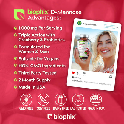 Biophix D-Mannose cranberry probiotics bottle back side