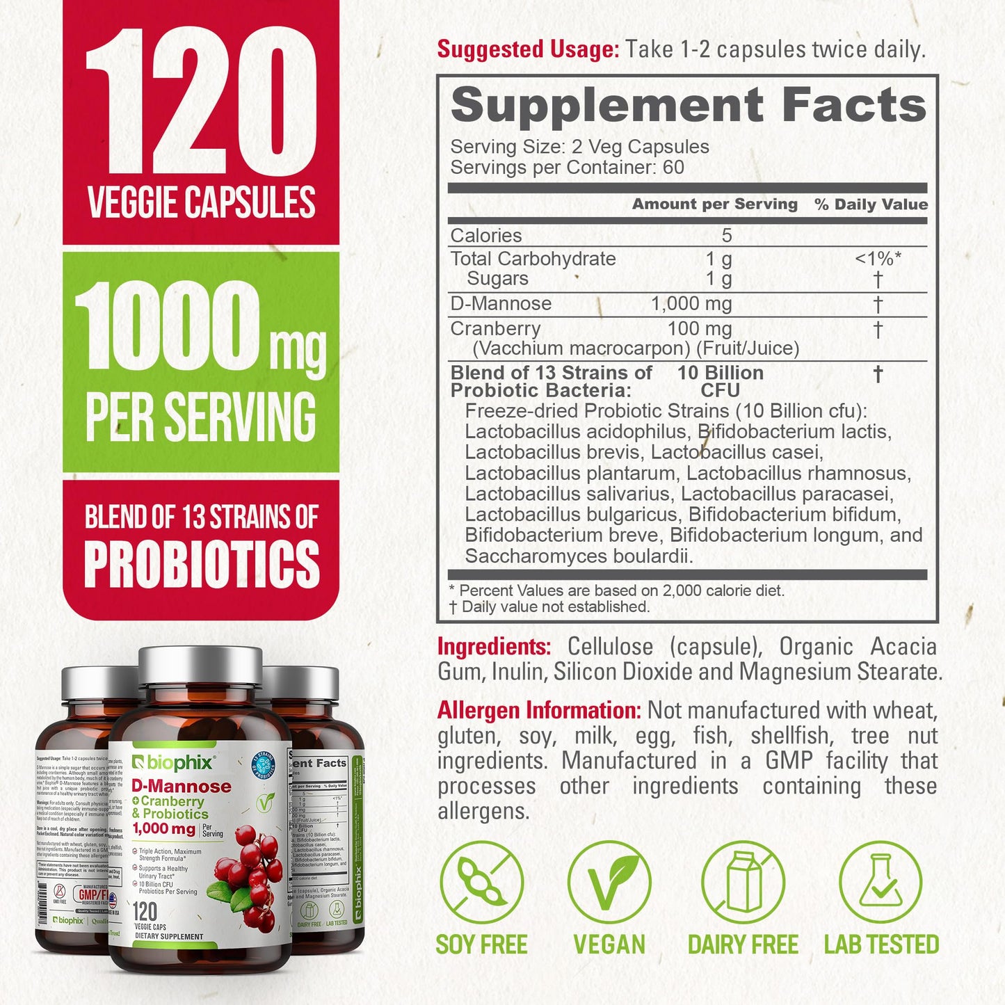 Biophix D-Mannose 1000mg capsules ingredient details