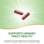 Back label of Nature's Way Cranberry capsules showcasing ingredients and non-GMO certification details.