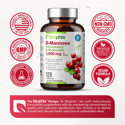 Biophix D-Mannose 1000mg 120 capsules and bottle