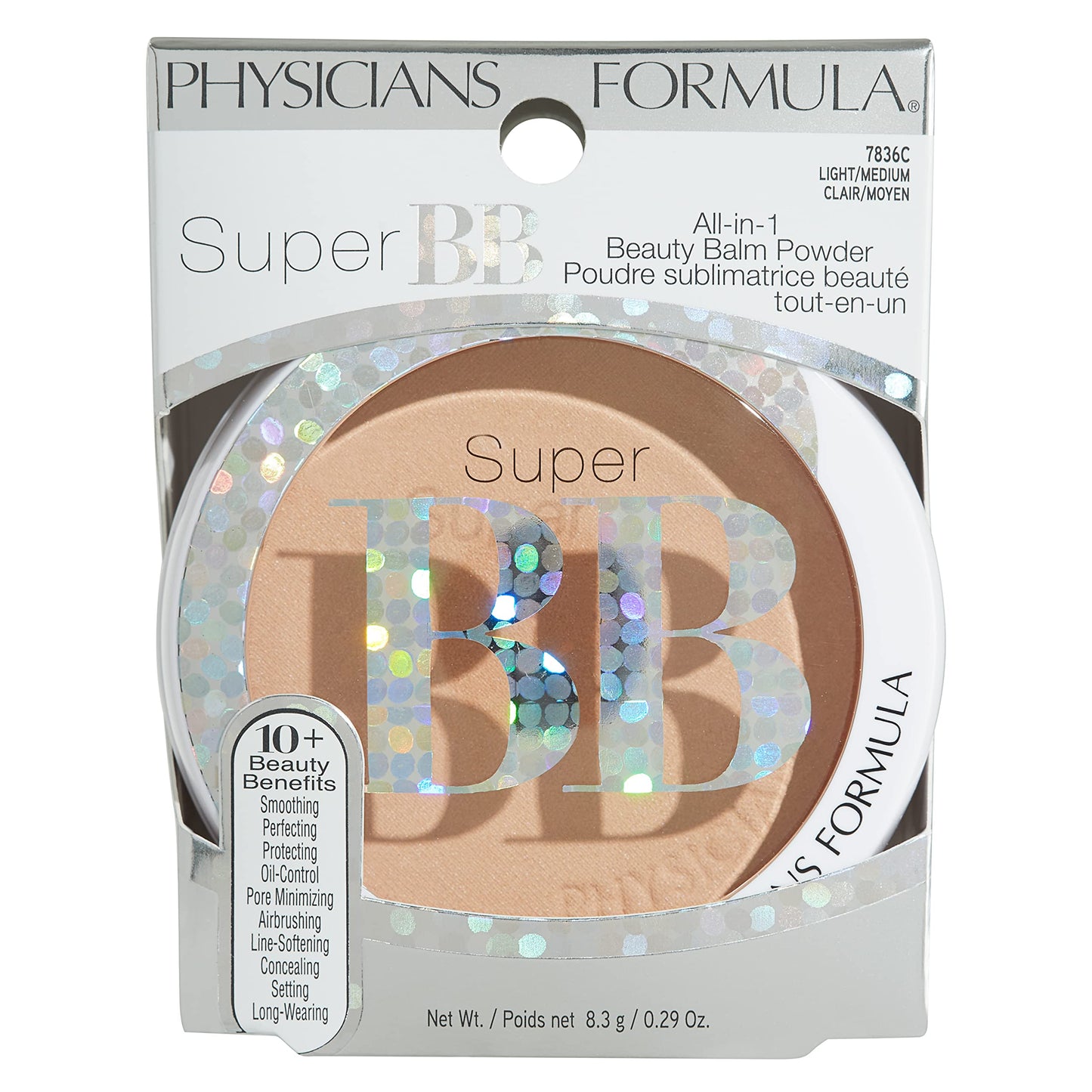 Physicians Formula oil control pore minimizing pressed powder on a clean vanity backdrop