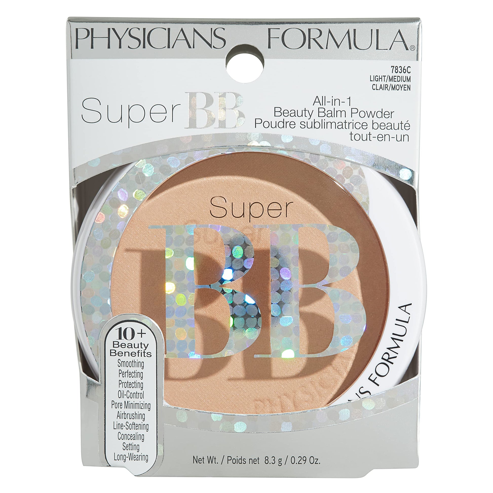 Physicians Formula oil control pore minimizing pressed powder on a clean vanity backdrop