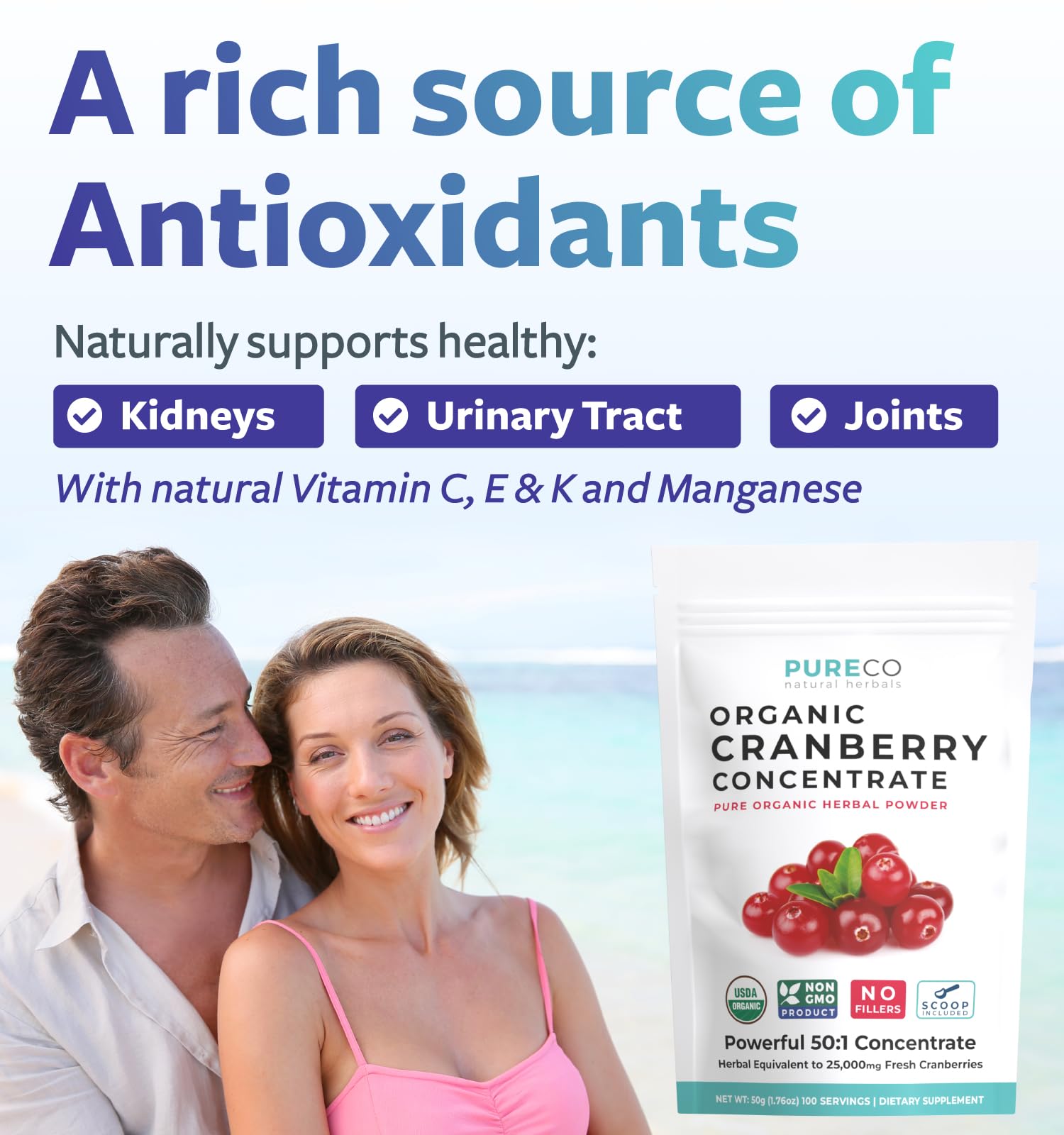 Pure Co Organic Cranberry Powder scoop and texture