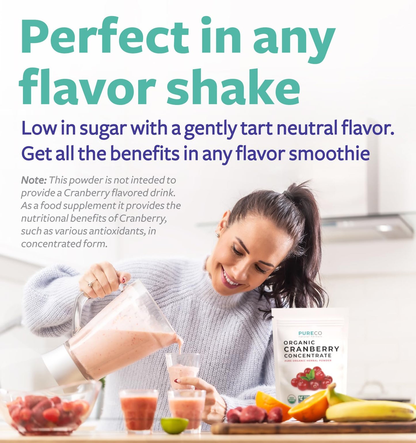 Pure Co Organic Cranberry Powder supplement facts label