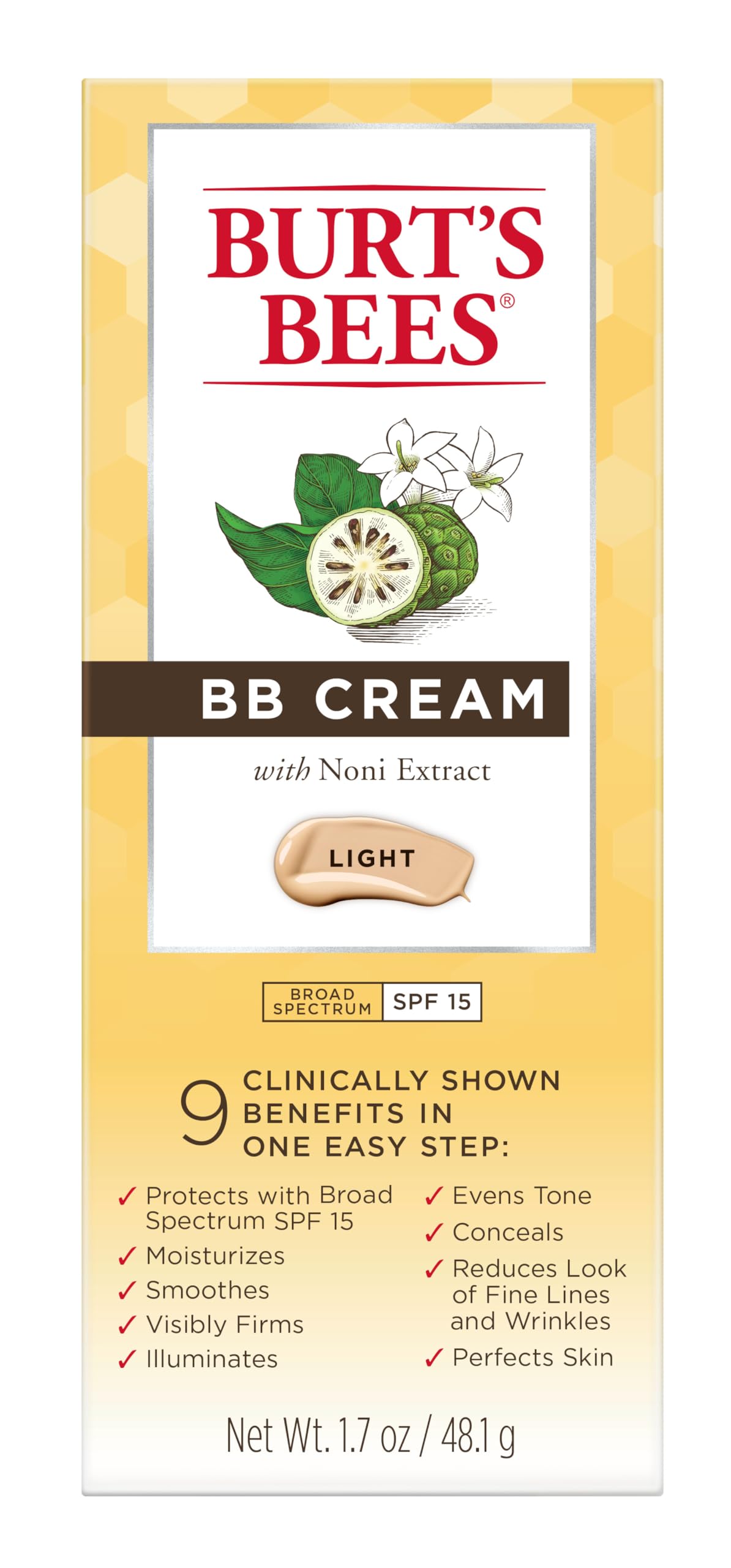 Back view of the Burt's Bees 1.7 ounce tube displaying the full ingredients and usage directions.