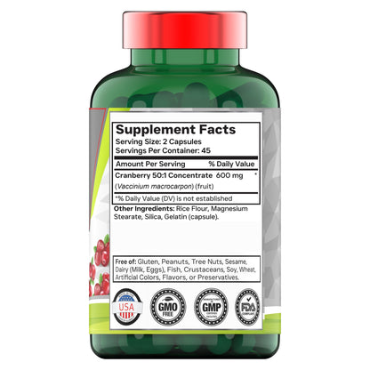 TNVitamins Cranberry Supplement Bottle Back Label Details