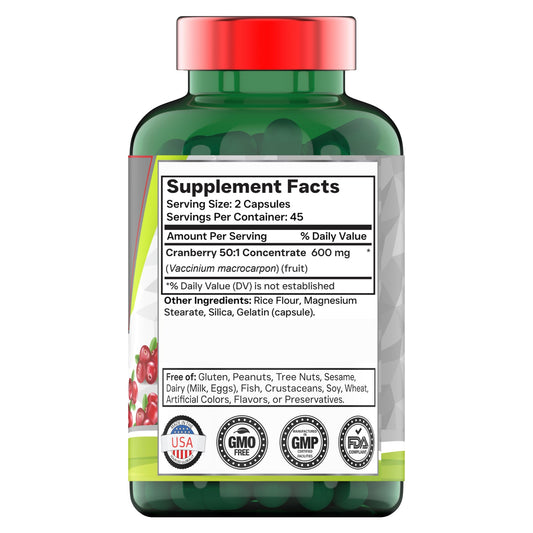 TNVitamins Cranberry Supplement Bottle Back Label Details