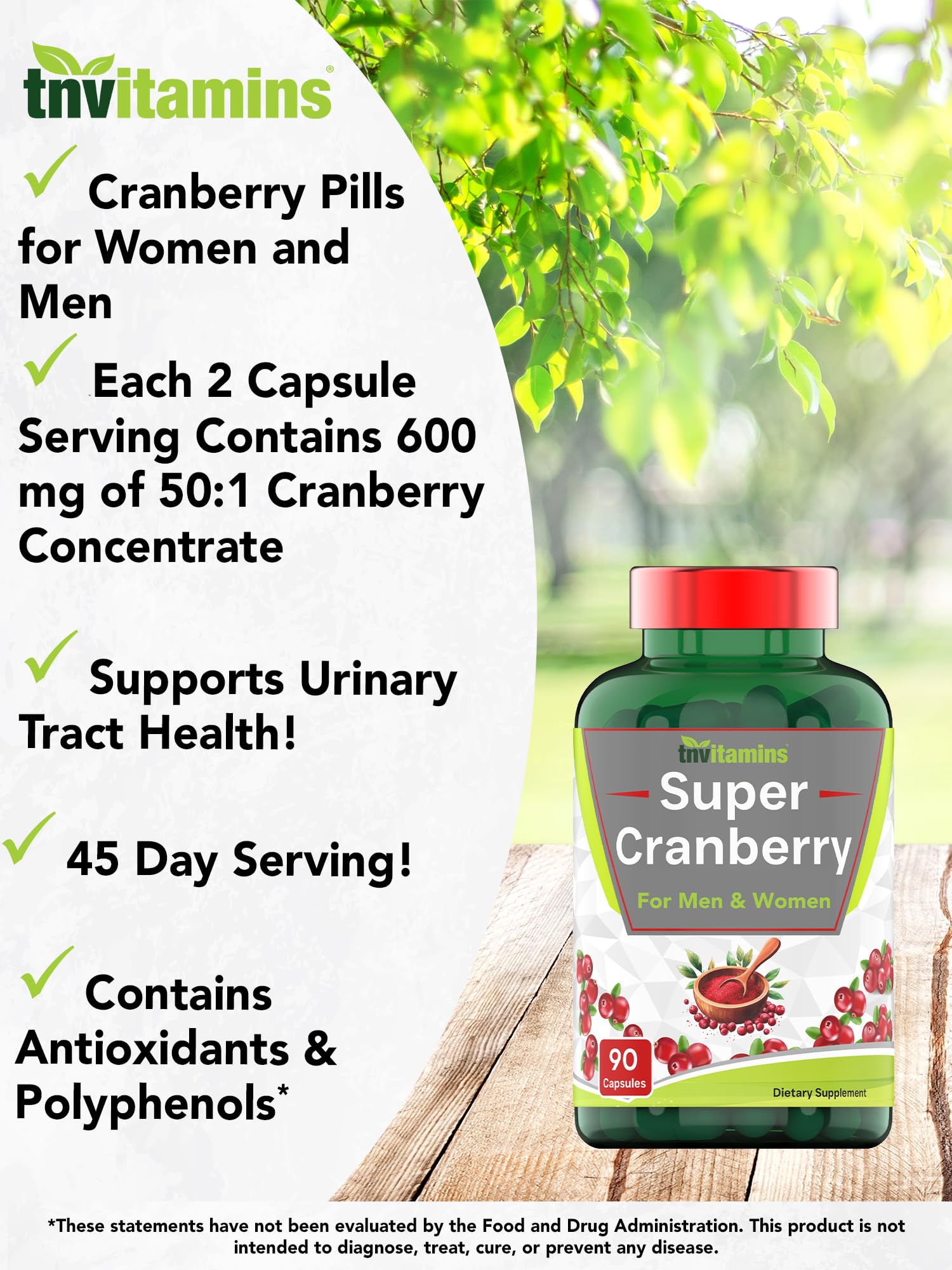 TNVitamins Super Cranberry Capsules Serving Size Information