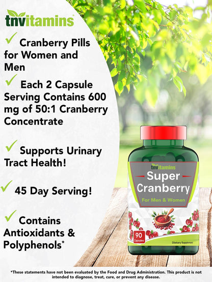 TNVitamins Super Cranberry Capsules Serving Size Information