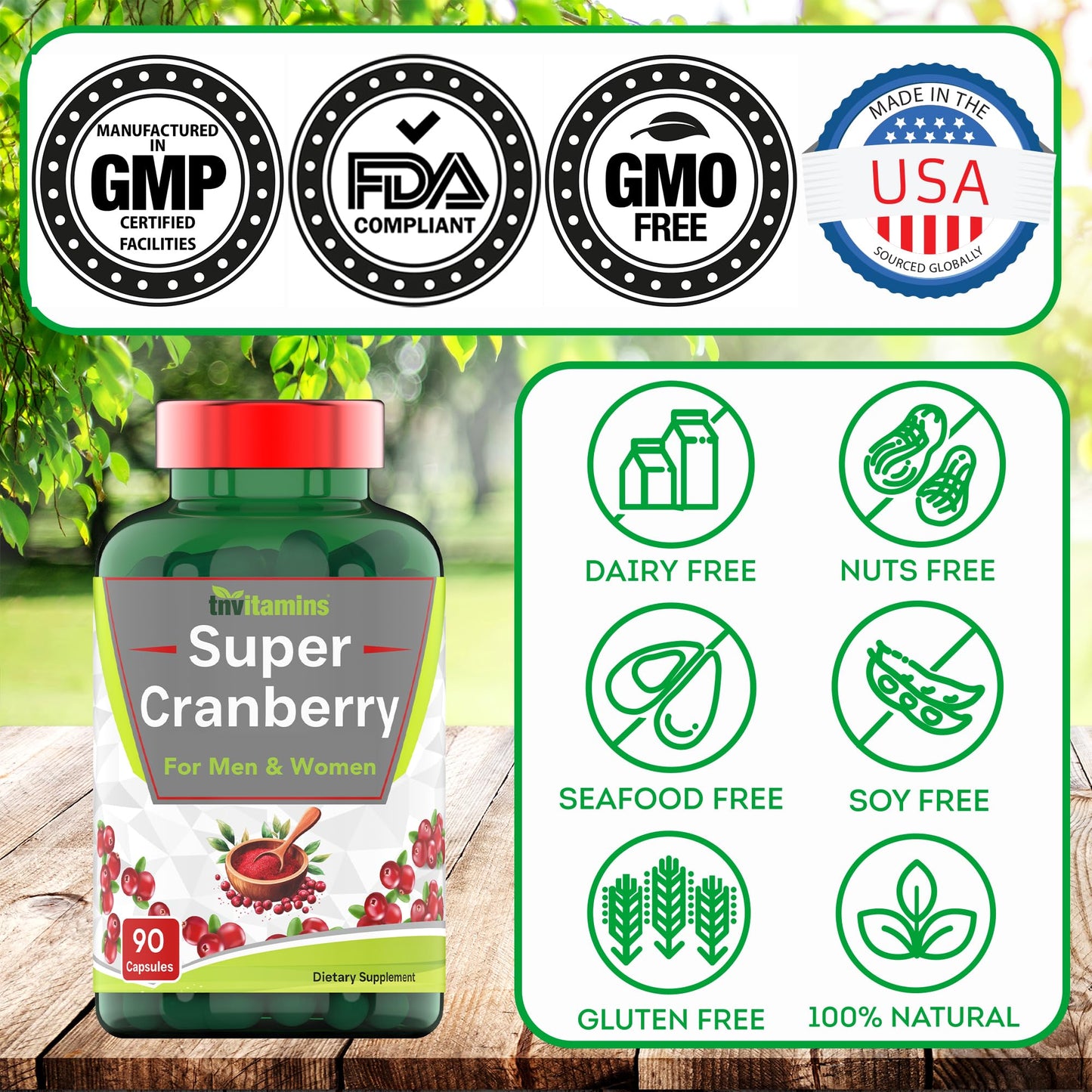 TNVitamins Cranberry Concentrate Non-GMO Seal and Quality
