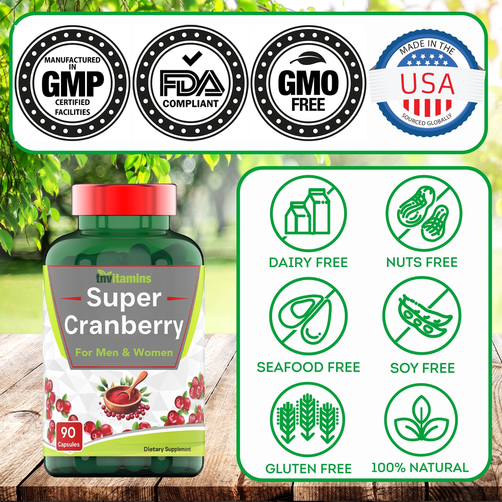TNVitamins Cranberry Concentrate Non-GMO Seal and Quality