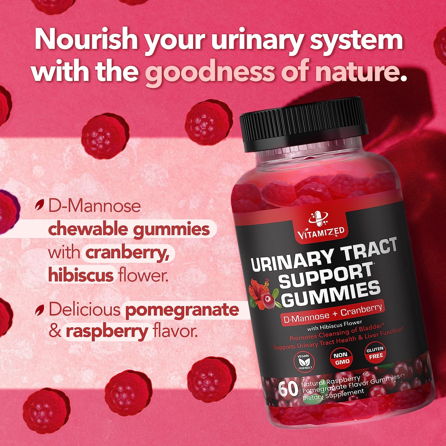 Vitamized Cranberry Gummies with D-Mannose packaging and bottle size
