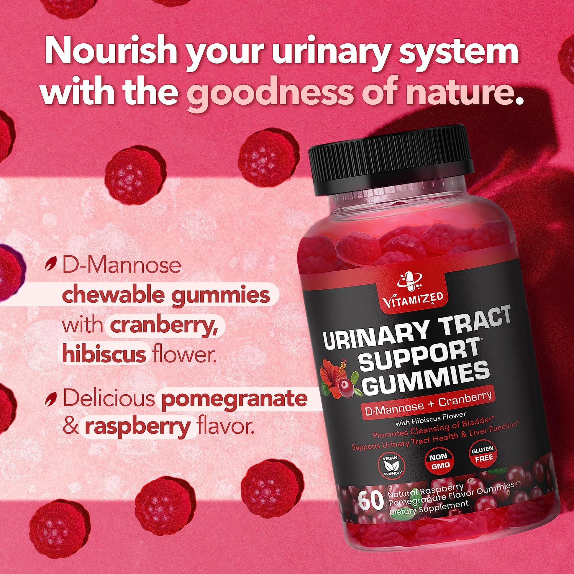 Vitamized Cranberry Gummies with D-Mannose packaging and bottle size