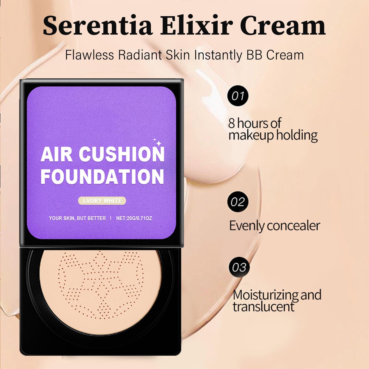 Serentia Elixir BB Cream Korean formula shade 02 Ivory Buff Beige swatch
